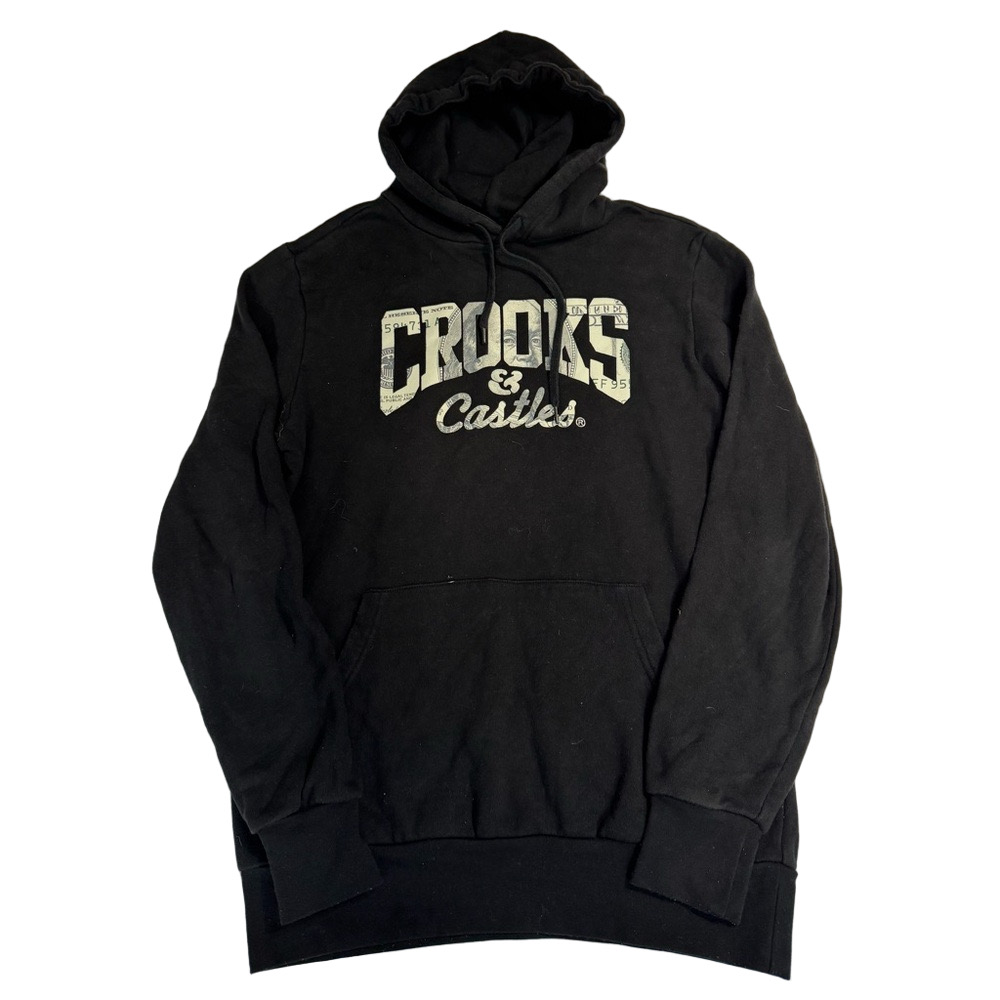 Crooks & Castles Men Small Black Money Pullover Hoodie Sweatshirt Streetwear